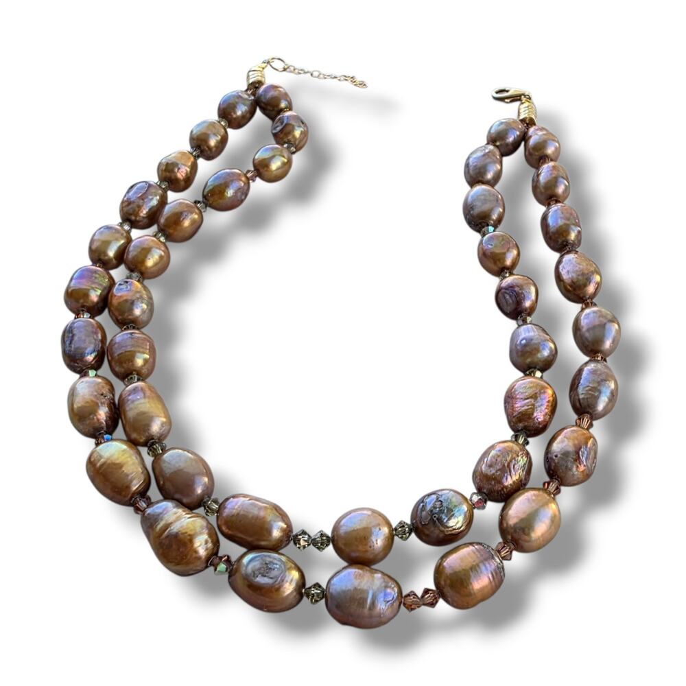 Huge Pearl Necklace Classic Large Genuine Pearls 14K Yellow Gold Filled Stamped‎